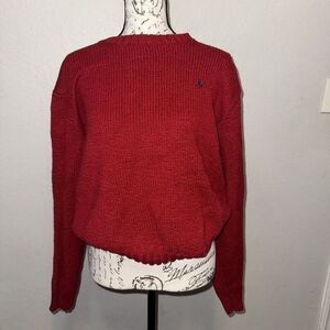 Polo by Ralph Lauren Red Chunky Knit Crewneck Sweater Polo Pony Logo XL